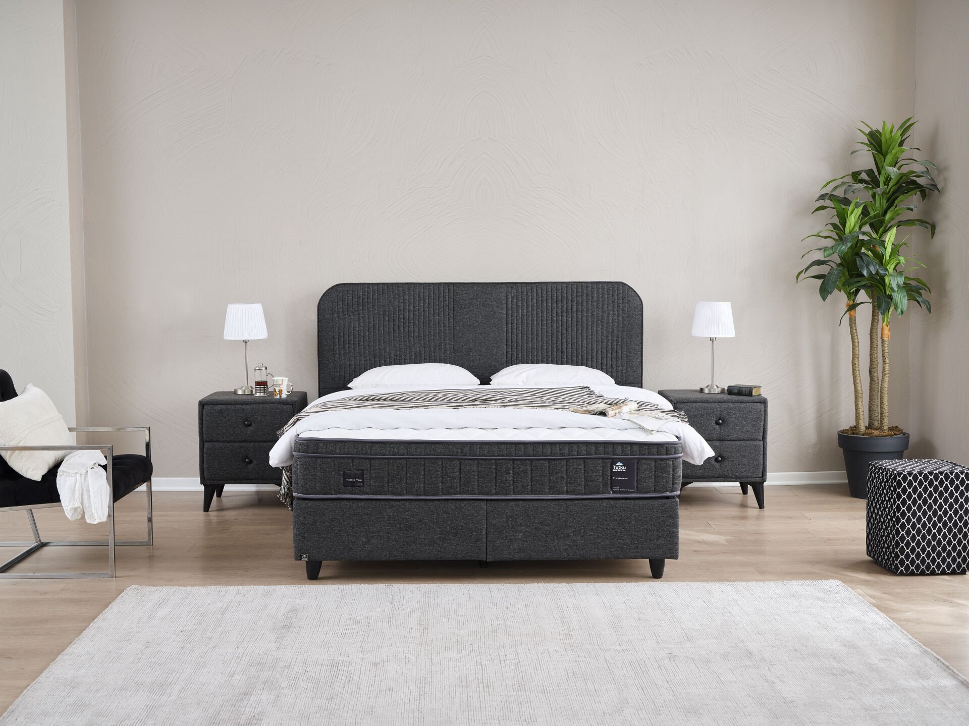 FLORANSA Torba Yaylı Kendinden Pedli Omurga Destek Süngerli 4 Mevsim Yatak Baza Başlık Seti