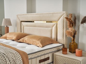 OXYCORE Paket Yaylı Ortopedik Set - HDS Kuş Tüyü Süngerli Yatak, Emniyet Kilitli Baza ve Modern Başlık