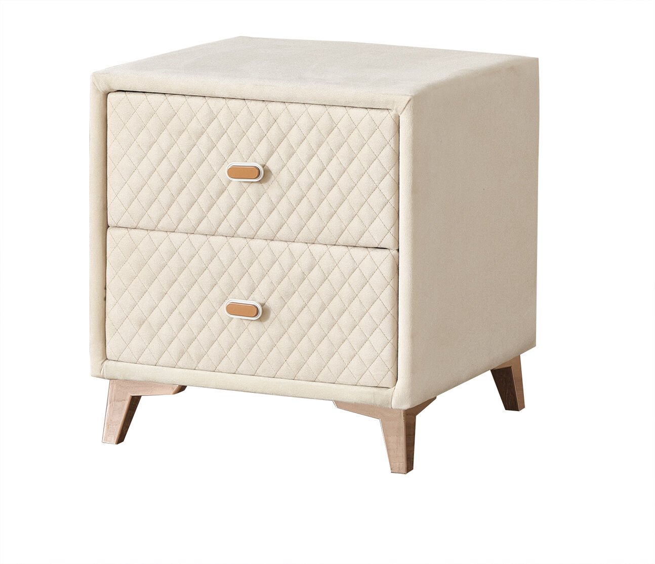 OXYCORE Modern Komodin - 2 Çekmeceli, Silinebilir Kumaş Kaplama ve Robot Süpürge Uyumlu Yüksek Ayak