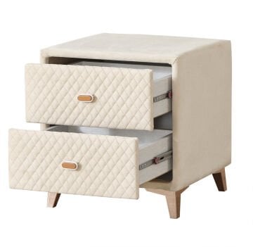 OXYCORE Modern Komodin - 2 Çekmeceli, Silinebilir Kumaş Kaplama ve Robot Süpürge Uyumlu Yüksek Ayak