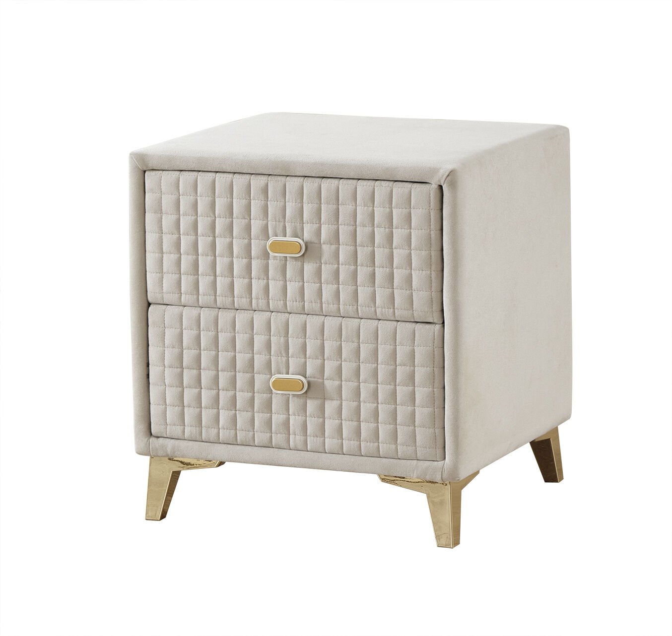 WOOL TOUCH Sofistike Komodin - Zarafetin Altın Dokunuşu, Kare Kapitone Detaylı ve Dış Yüzeyi Zarif Dokulu Tasarım