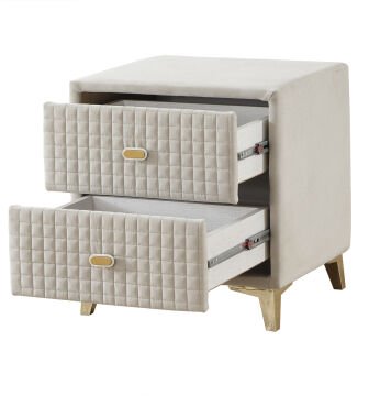 WOOL TOUCH Sofistike Komodin - Zarafetin Altın Dokunuşu, Kare Kapitone Detaylı ve Dış Yüzeyi Zarif Dokulu Tasarım