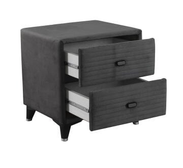 SERENİTY Premium Komodin - Yatay Çizgili Modern Kapitone, Antrasit Lüks Doku ve Estetik Tasarım