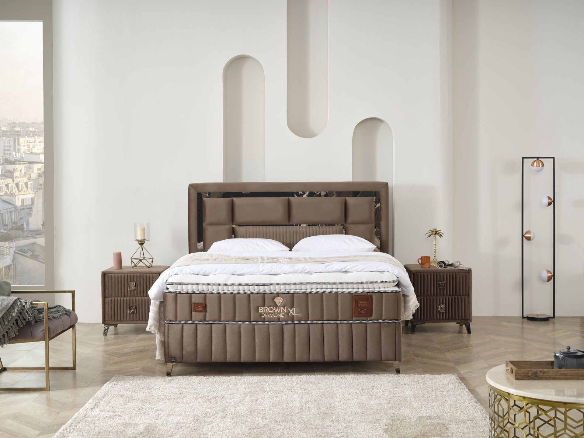 BROWN DİAMOND Keten Lifli Extra Yumuşak Hava Geçirgen Organik Pedli Yatak Baza Başlık Seti