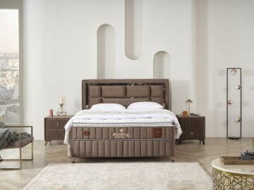 BROWN DİAMOND Keten Lifli Extra Yumuşak Hava Geçirgen Organik Pedli Yatak Baza Başlık Seti