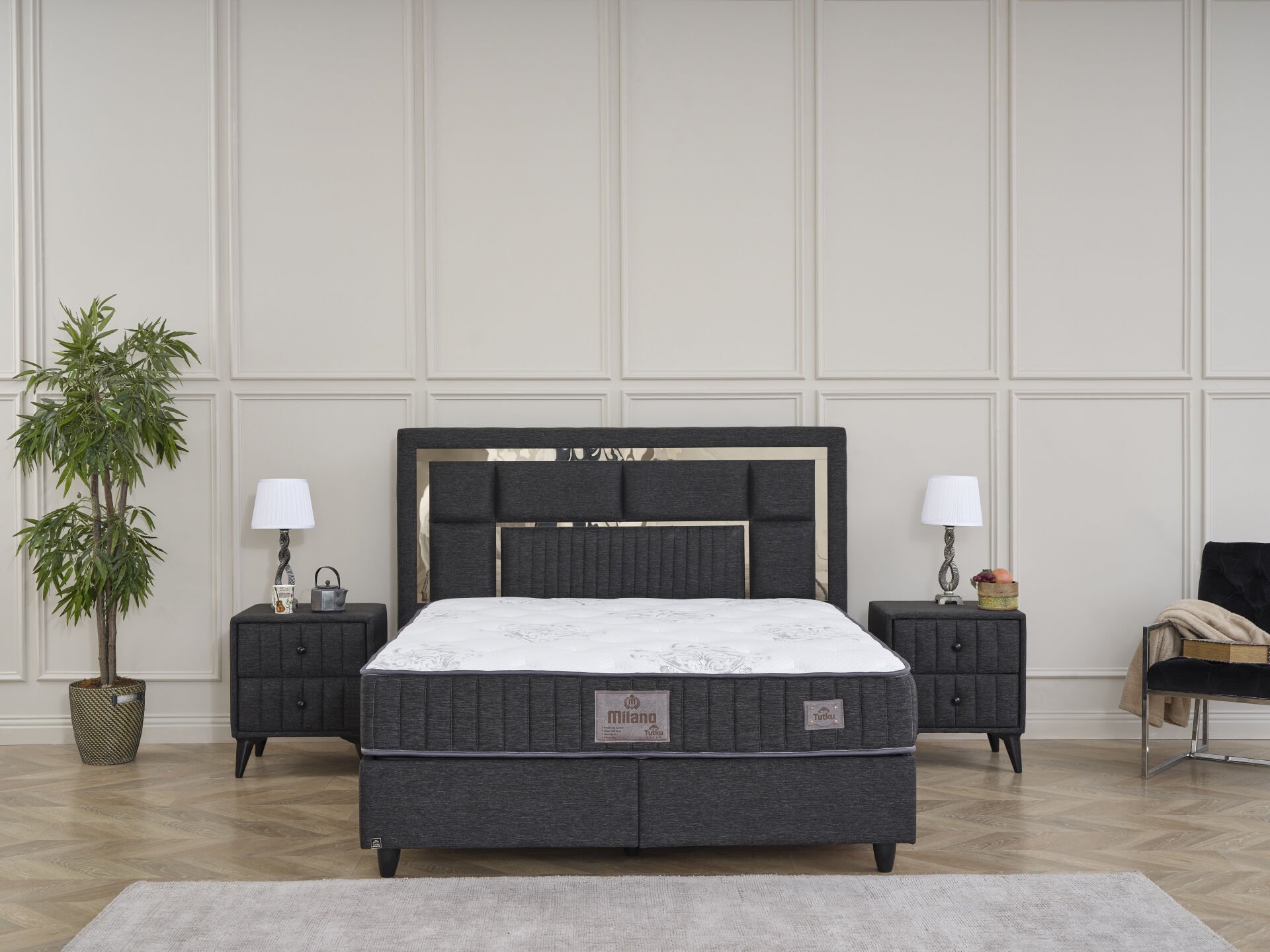 MİLANO Torba Yaylı Yatak Seti - Omurga Destekli Terletmez Kumaş + Geniş İç Hacimli Baza ve Başlık