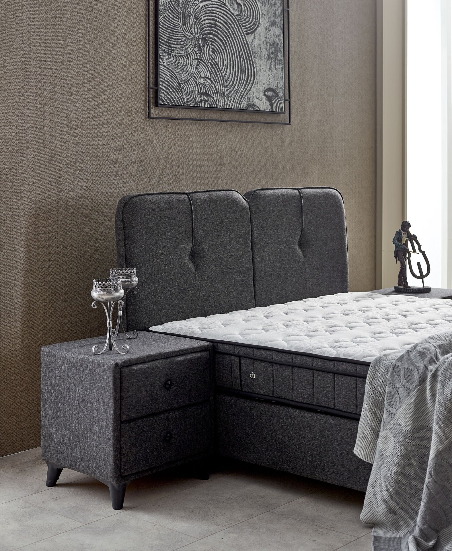 Bodrum Kumaş Kaplama İki Çekmeceli Komodin