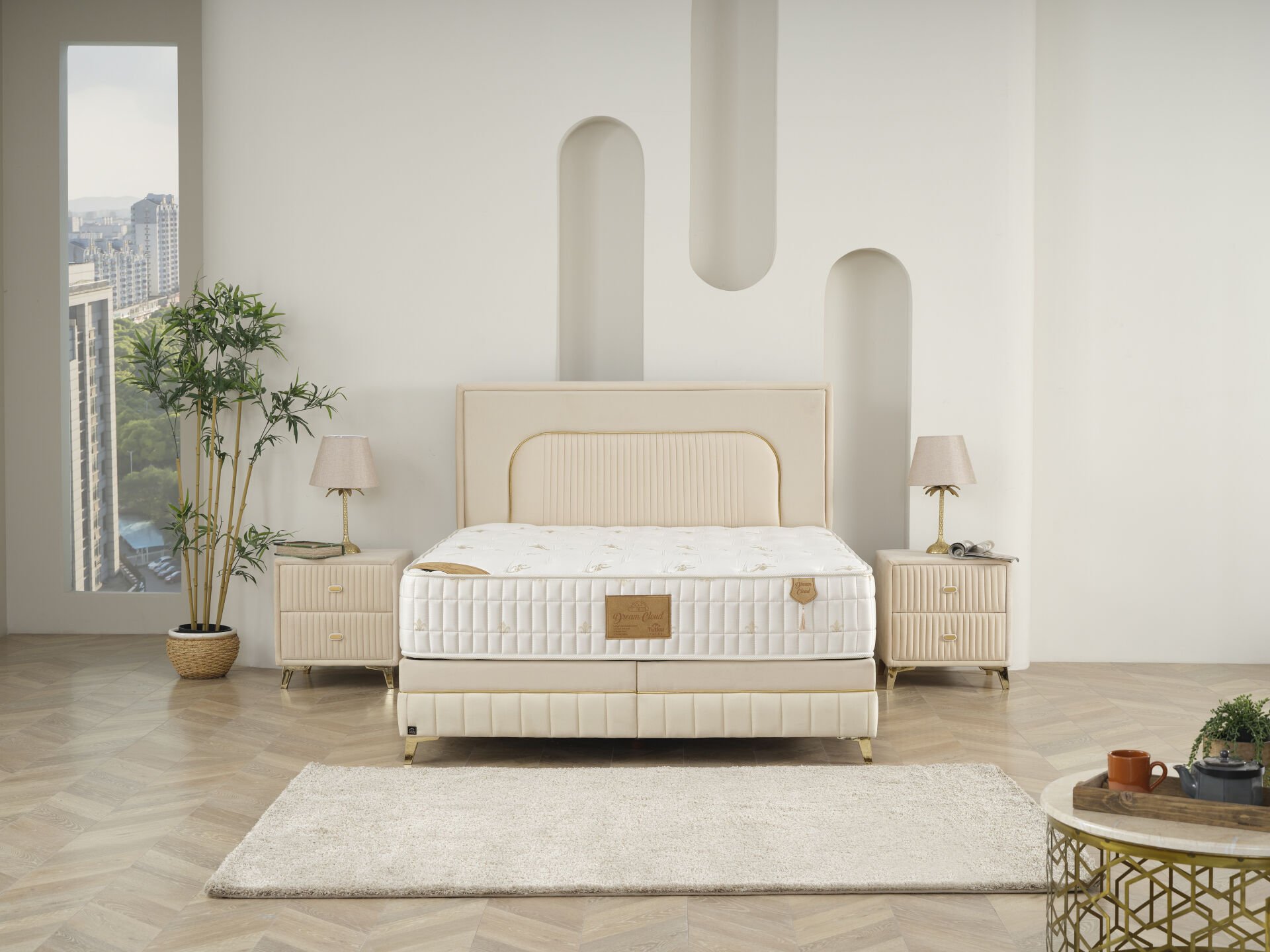 Dream Cloud Ortopedik Kuş Tüyü Sünger Doğal Viskon Kumaş Yatak Baza Başlık Seti