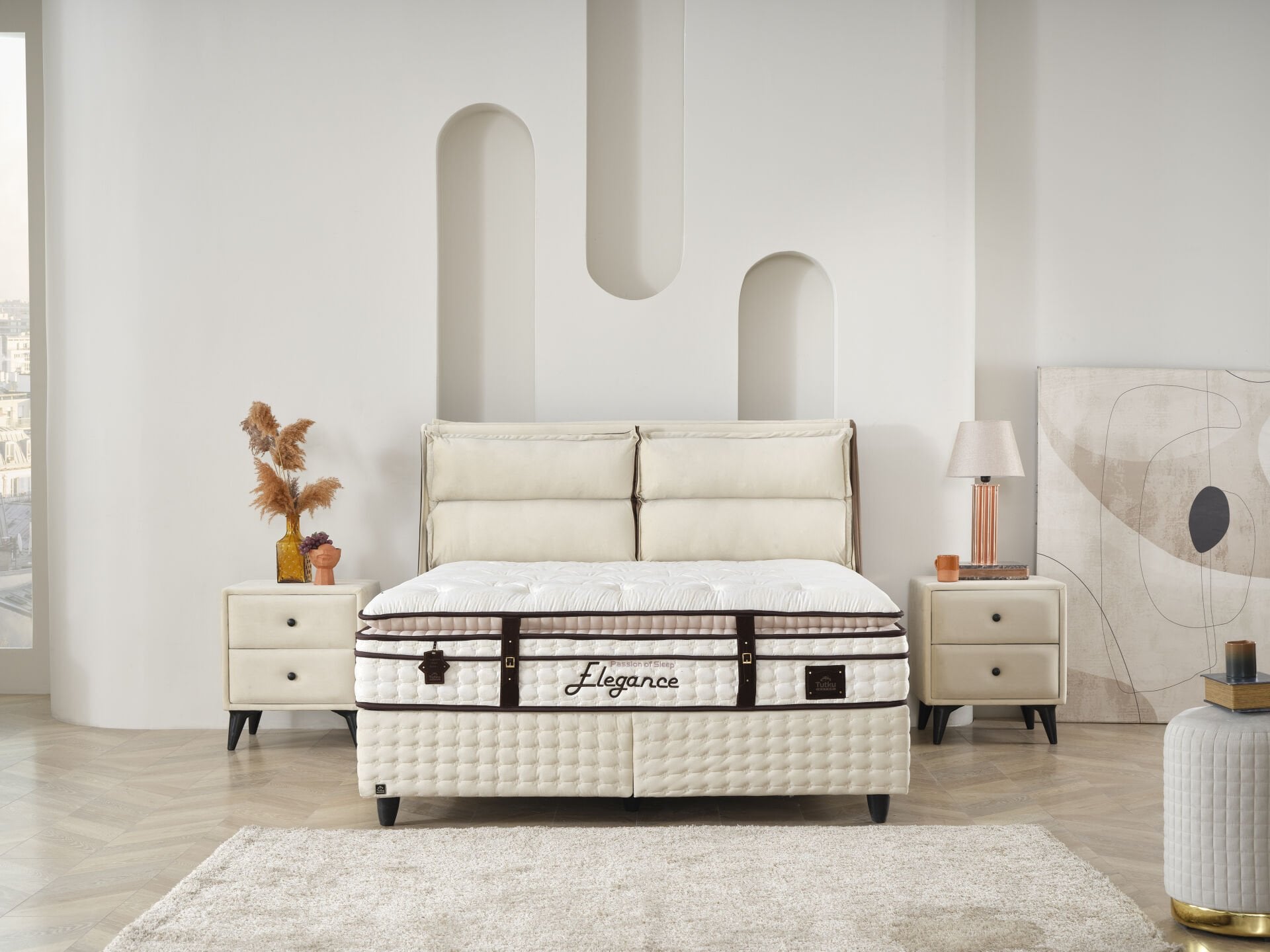 Elegance Pedli Torba ve Dinamik Yaylı Omurga Destekli Yatak Baza Başlık Seti