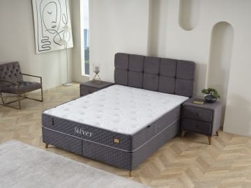 SİLVER Loft Geometrik Seri - Formunu Koruyan Uzun Ömürlü Yatak, Sofistike Kare Kapitone Başlık ve Yalın Tasarım Fonksiyonel Baza
