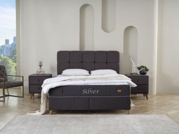SİLVER Loft Geometrik Seri - Formunu Koruyan Uzun Ömürlü Yatak, Sofistike Kare Kapitone Başlık ve Yalın Tasarım Fonksiyonel Baza