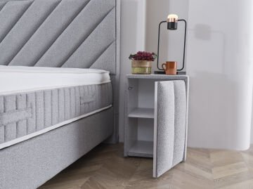 FELICITA Tek Kapaklı Çift Raflı Kumaş Kaplama Modern Komodin