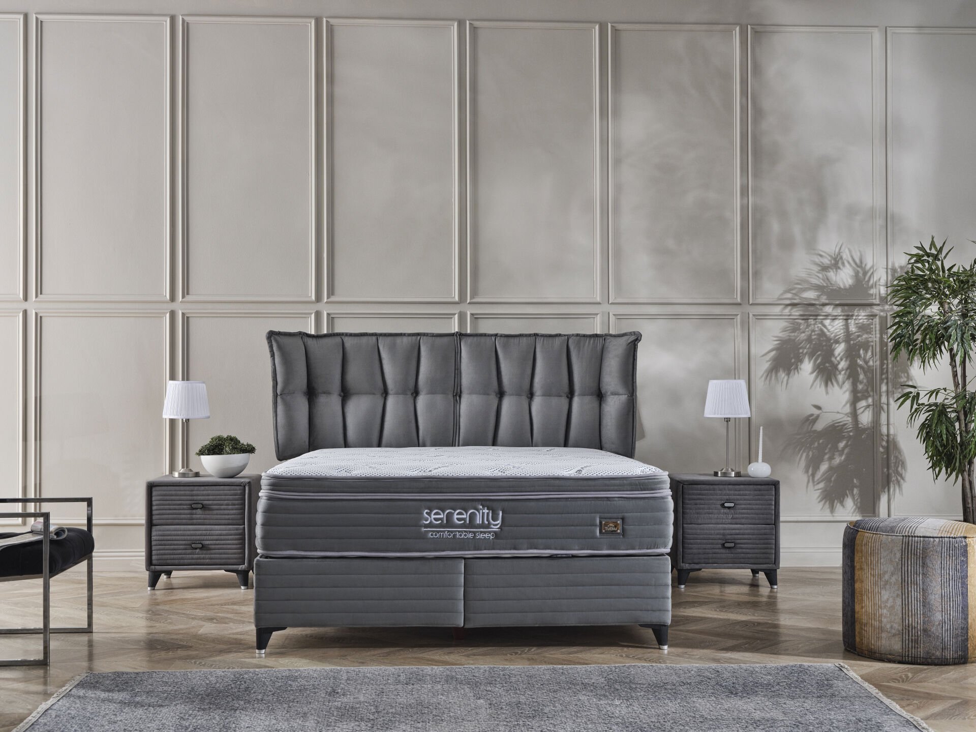 SERENİTY Anti-Stress Full Uyku Seti: Ayrılabilir Misafir Yatağı Özellikli Yatak + Sandıklı Emniyetli Baza ve Tasarım Başlık