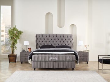 FLUFFY Pedli Torba ve Mini Paket Yaylı Omurga Destekli Yatak Baza Başlık Seti