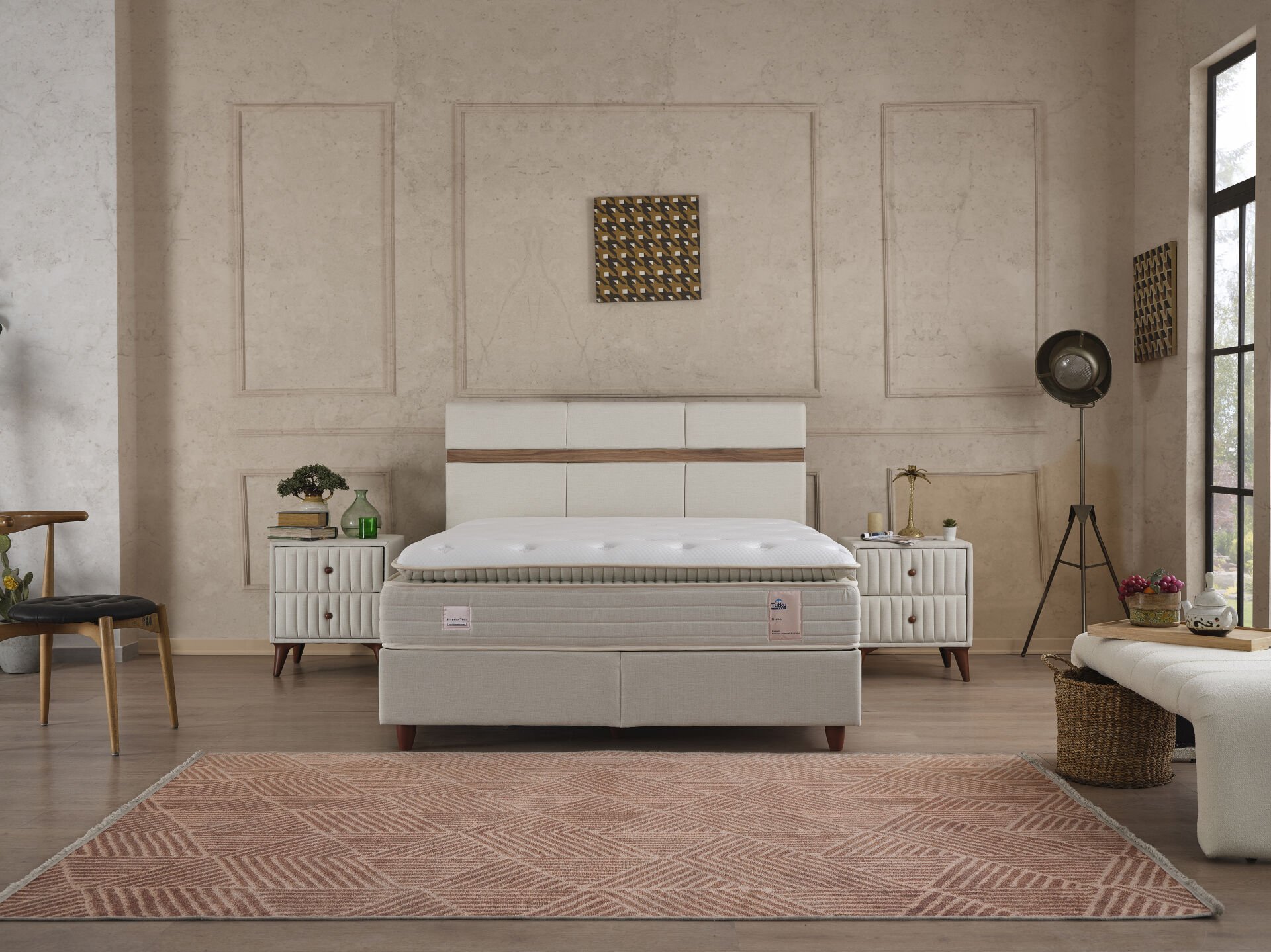 ROMA Up-Down Paket Yaylı Full Set - Biyomekanik Uyumlu Ortopedik Yatak, Fonksiyonel Baza ve Başlık