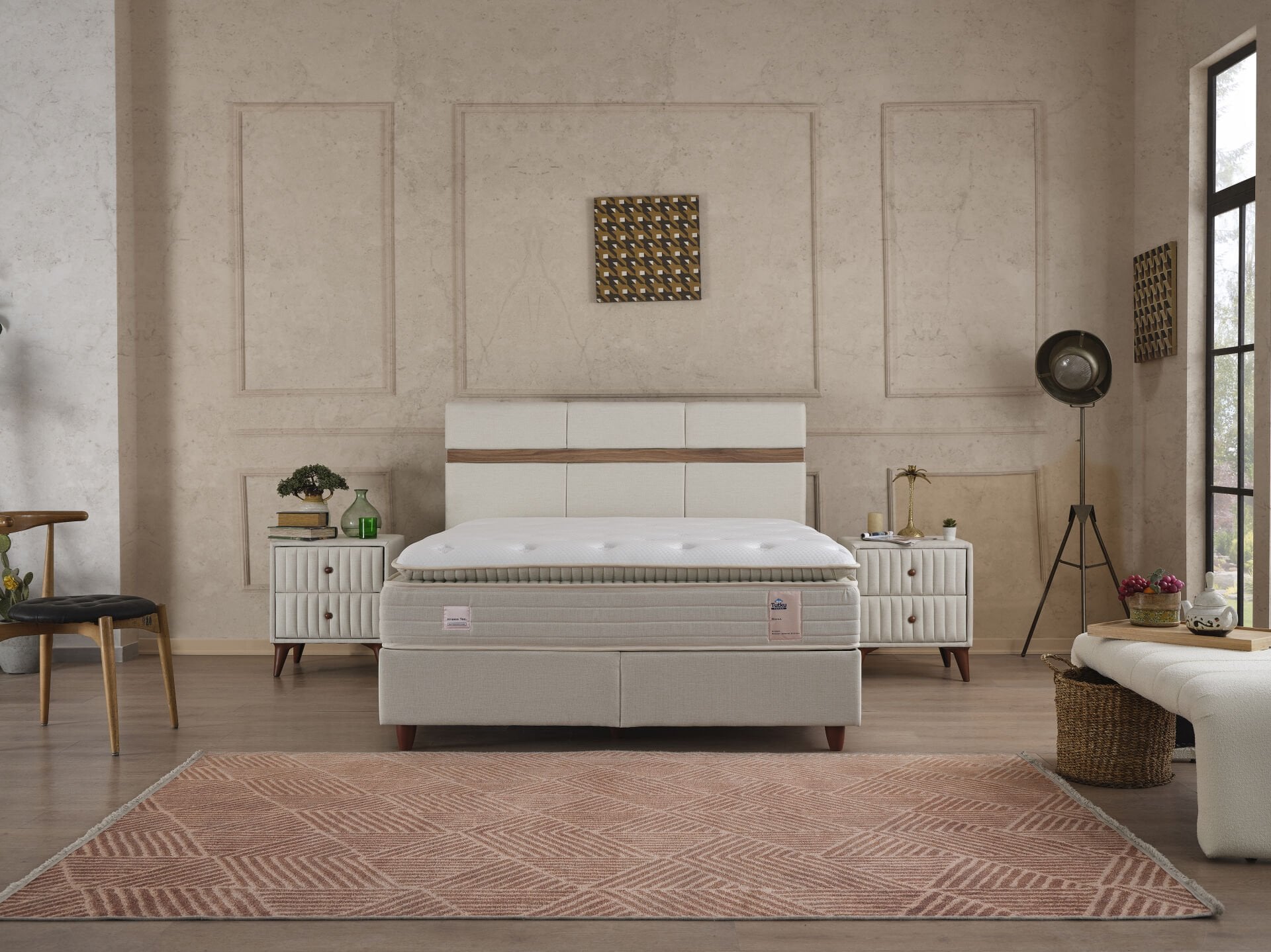 ROMA Up-Down Paket Yaylı Full Set - Biyomekanik Uyumlu Ortopedik Yatak, Fonksiyonel Baza ve Başlık