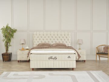 FLUFFY Pedli Torba ve Mini Paket Yaylı Omurga Destekli Yatak Baza Başlık Seti