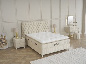 FLUFFY Pedli Torba ve Mini Paket Yaylı Omurga Destekli Yatak Baza Başlık Seti