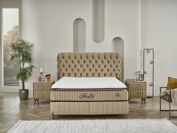 FLUFFY Pedli Torba ve Mini Paket Yaylı Omurga Destekli Yatak Baza Başlık Seti