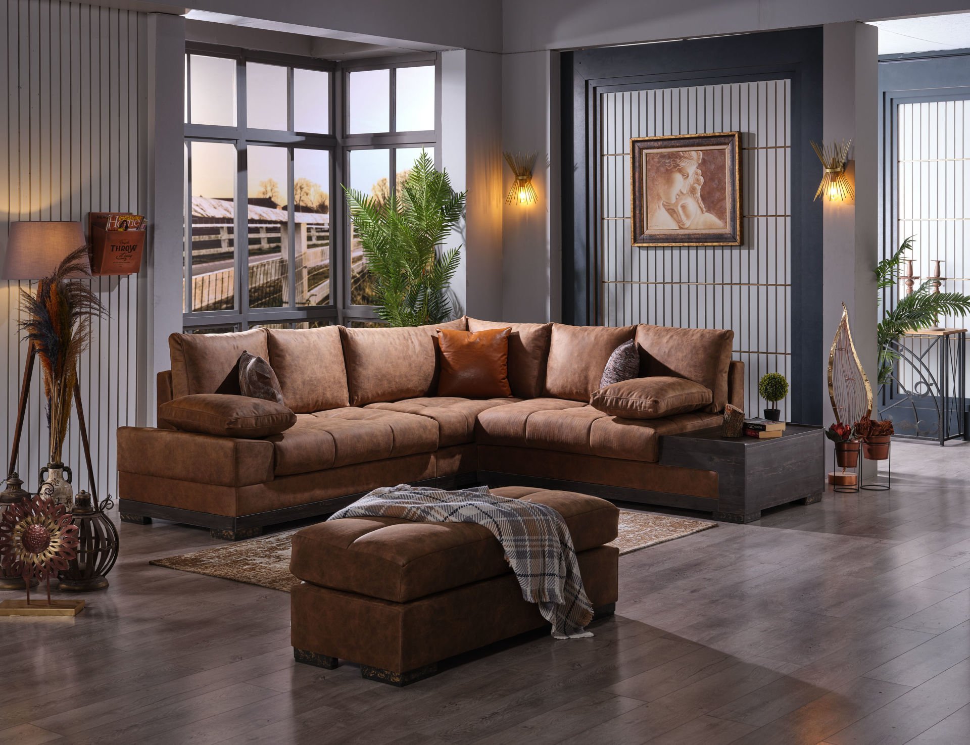 Luıza Köşe Takımı (Kahverengi) Takım + Puf