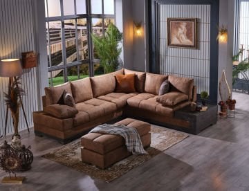 Luıza Köşe Takımı (Kahverengi) Takım + Puf