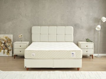 SİLVER Loft Geometrik Seri - Formunu Koruyan Uzun Ömürlü Yatak, Sofistike Kare Kapitone Başlık ve Yalın Tasarım Fonksiyonel Baza