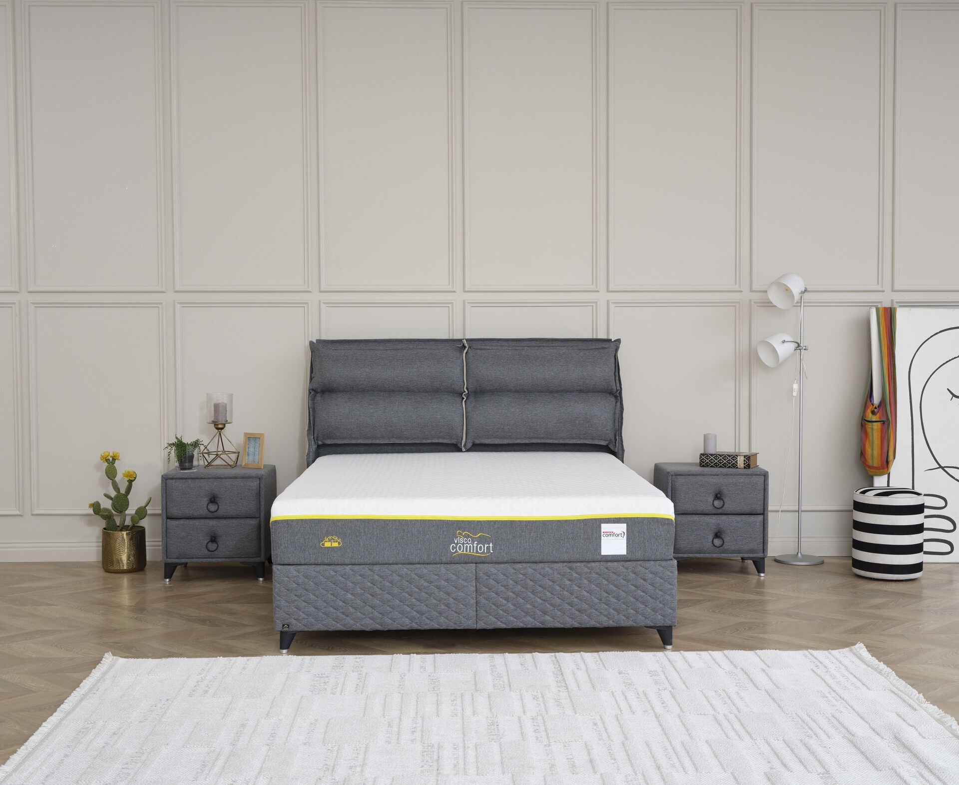 VİSCO COMFORT Full Uyku Seti – Visko Teknoloji Yatak, Sportif Başlık ve Geniş Hacimli Emniyetli Baza