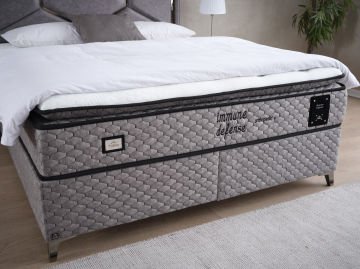 IMMUNE DEFENCE Gold Diamond Ortopedik Yatak Baza Başlık Seti – A,C,E Vitamin Apreli Doku, Kuş Tüyü Sünger, Lüks Tasarım