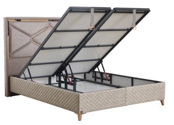 IMMUNE DEFENCE Gold Diamond Yatak Baza Başlık Seti | A,C,E Vitamin Apreli Kumaş, Kuş Tüyü Sünger, Ortopedik Lüks Yatak