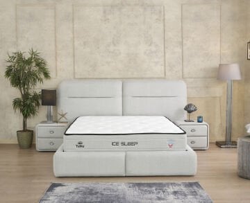 ICE SLEEP Kuzey Konforu Yatak Baza Başlık Seti – Terletmeyen Yatak, Hidrolik Sandıklı Baza, Modern Başlık