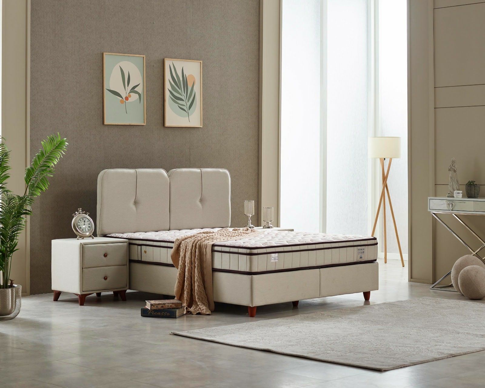 Bodrum DCS Dinamik Yay Sistemli Tek Yönlü Dört Mevsim Yatak Baza Başlık Seti