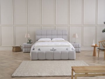BUBBLEBED CloudDream Comfort Yatak Baza Başlık Seti – Bulut Yumuşaklığında Yatak, Sandıklı Hidrolik Baza, Dolgulu Başlık