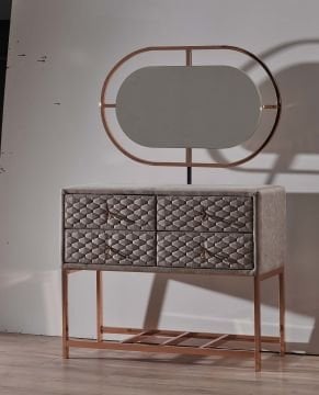 IMMUNE DEFENCE Prestige Gold Diamond Lüks Şifonyer Takımı | Aynalı Makyaj Masası & Puf