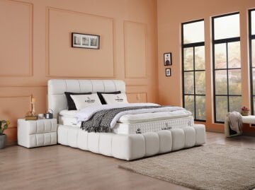 BUBBLEBED CloudDream Comfort Yatak Baza Başlık Seti – Bulut Yumuşaklığında Yatak, Sandıklı Hidrolik Baza, Dolgulu Başlık