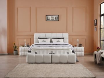 BUBBLEBED CloudDream Comfort Yatak Baza Başlık Seti – Bulut Yumuşaklığında Yatak, Sandıklı Hidrolik Baza, Dolgulu Başlık