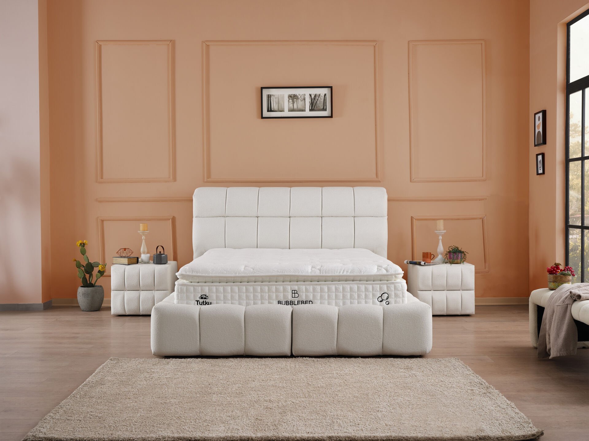 BUBBLEBED CloudDream Comfort Yatak Baza Başlık Seti – Bulut Yumuşaklığında Yatak, Sandıklı Hidrolik Baza, Dolgulu Başlık