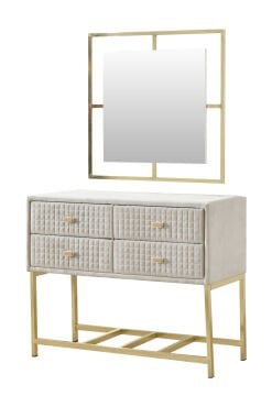 WOOL TOUCH Sofistike Şifonyer ve Makyaj Masası - Zarafetin Altın Dokunuşu, Kare Kapitone Detaylı ve Lüks Tasarım