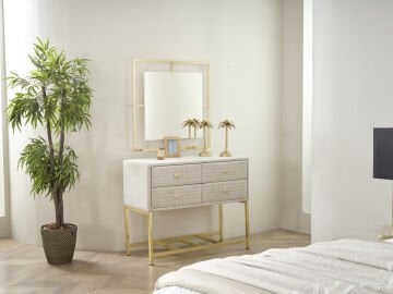 WOOL TOUCH Sofistike Şifonyer ve Makyaj Masası - Zarafetin Altın Dokunuşu, Kare Kapitone Detaylı ve Lüks Tasarım